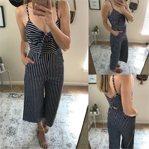 Navy striped tie bust jumpsuit
